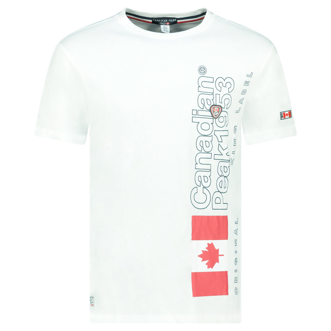 Canadian Peak JOGOEAK Homme - T-Shirt Col Rond avec Impressions et Drapeau Blanc