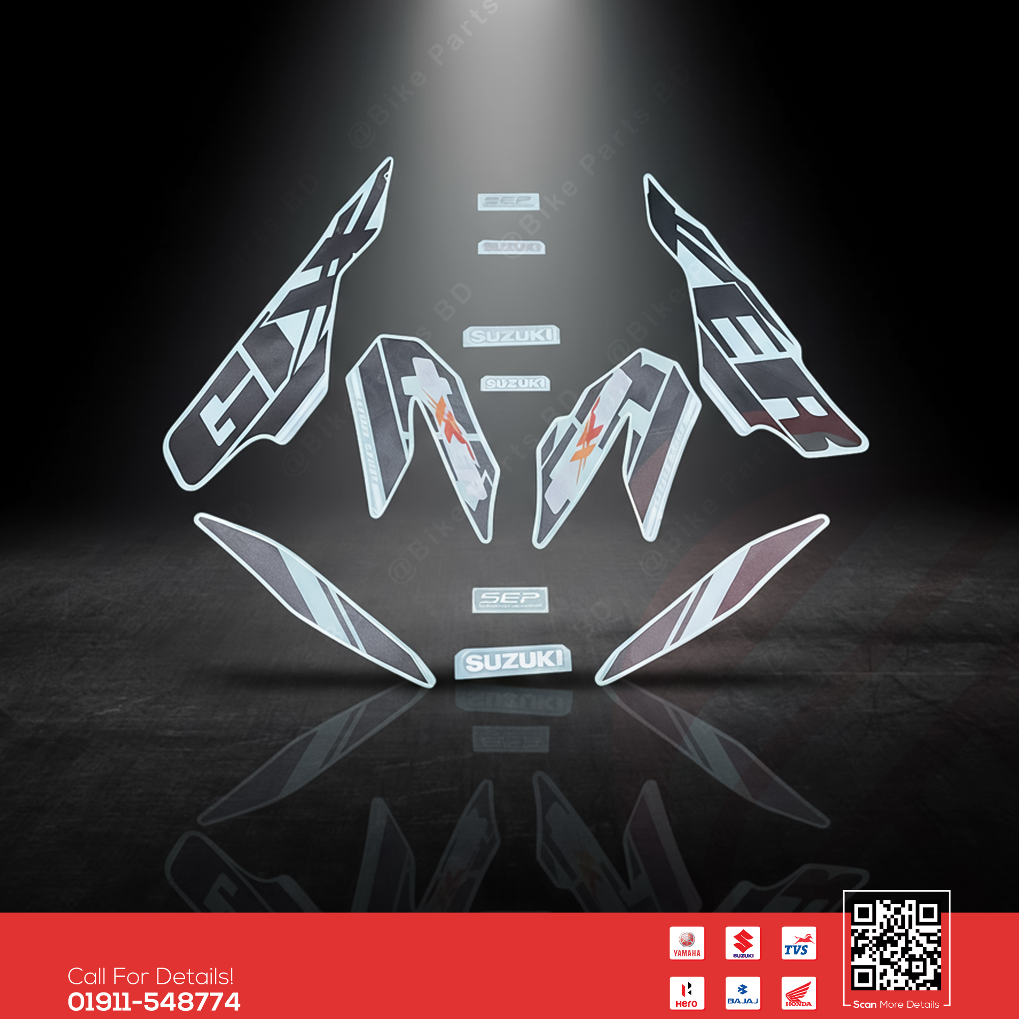 Full Set Sticker for Suzuki Gixxer Monotone (Old Model, Red Color) bike.