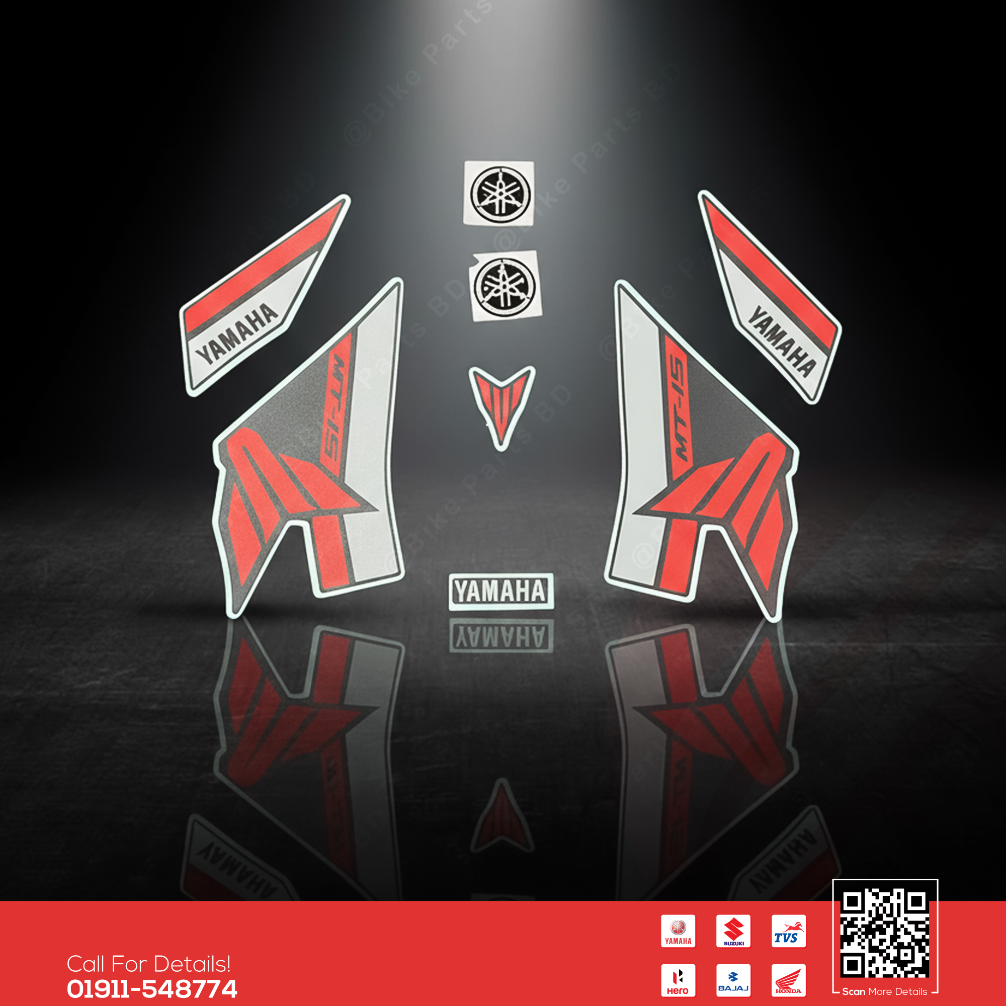 Full Set Sticker for Yamaha MT 15 V2 (White & Red Colour) bike.