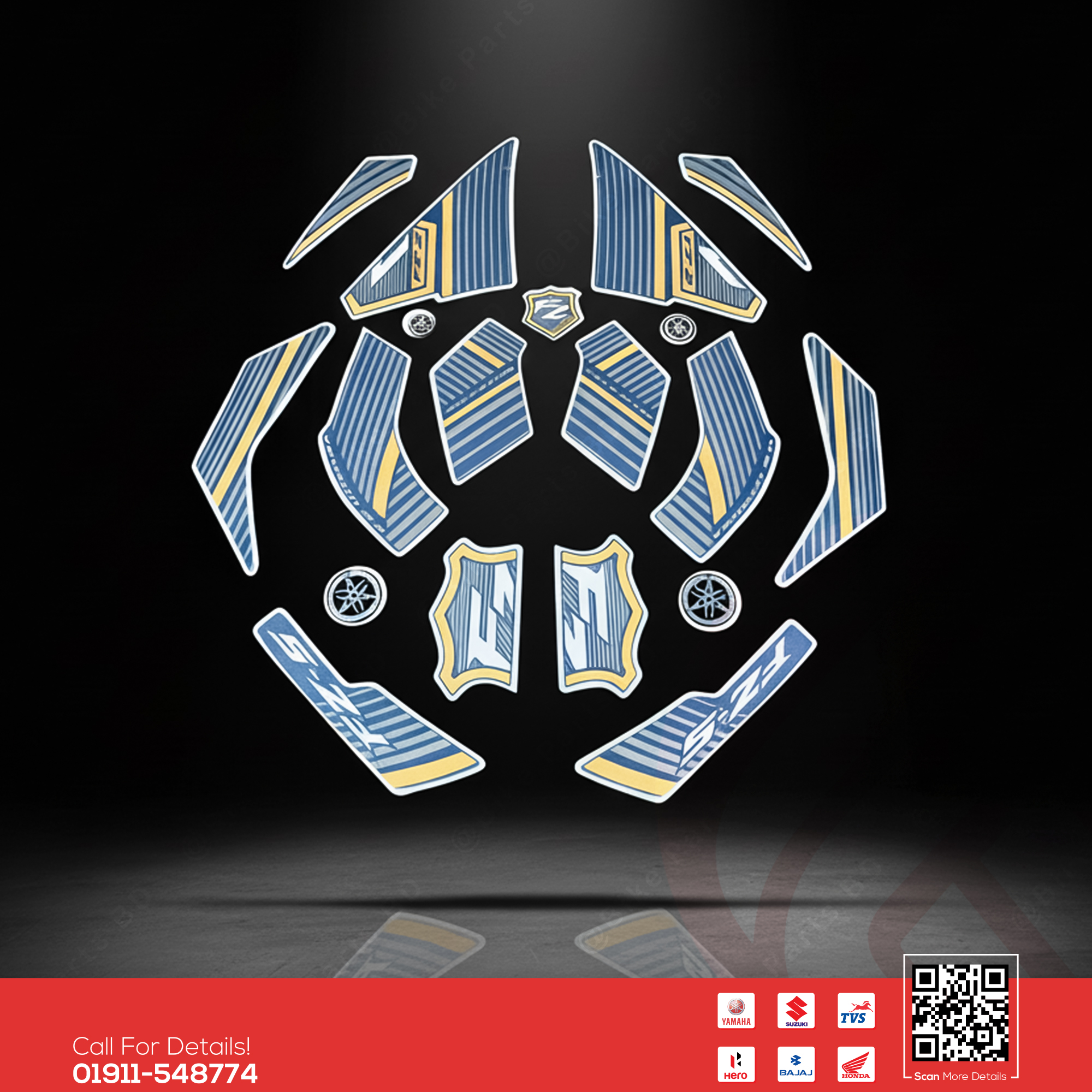 Full Set Sticker for Yamaha FZS V2 (Armada Blue) bike.