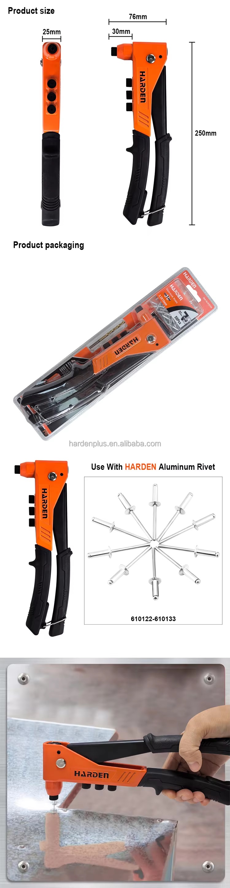 HARDEN 610104 Hand Riveter, 10.5", Heavy Duty Manual Pruning Tool Alloy Steel Hand Riveter 610104_img_3