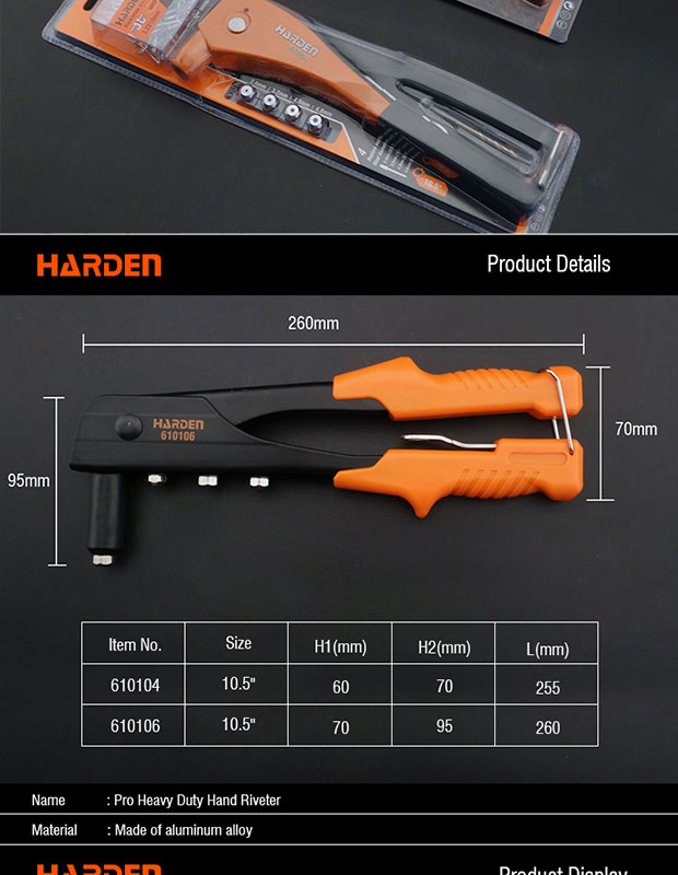 HARDEN 610104 Hand Riveter, 10.5", Heavy Duty Manual Pruning Tool Alloy Steel Hand Riveter 610104_img_7