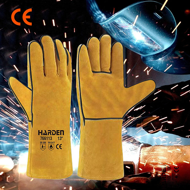 HARDEN 766113 Welding Gloves, 13", top quality, Heat Resistance Long Cow Split Leather Glove Welding Gloves for Welder 766113
