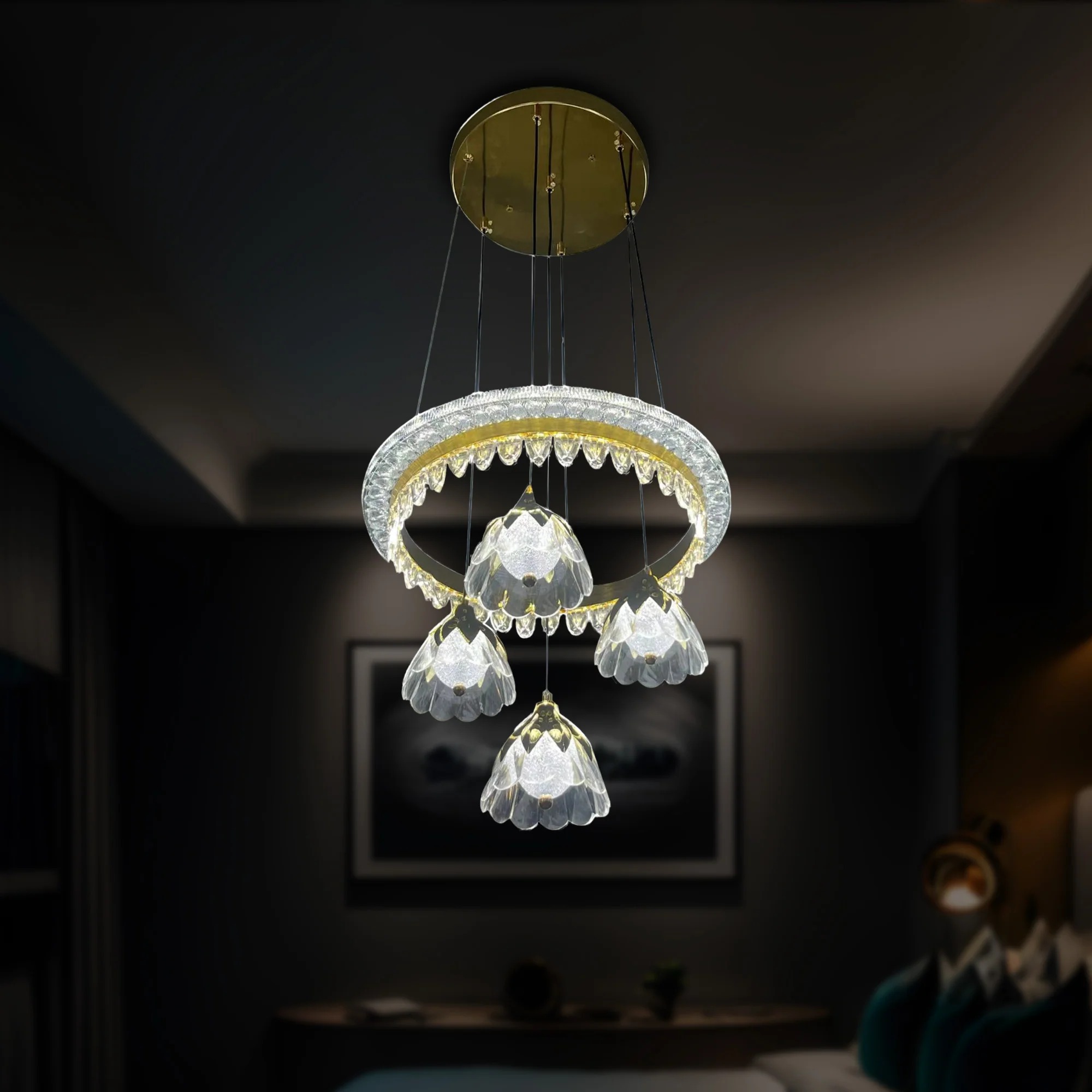 Qulik Petal-Shaped Crystal Hanging LED Chandelier(QL-789)