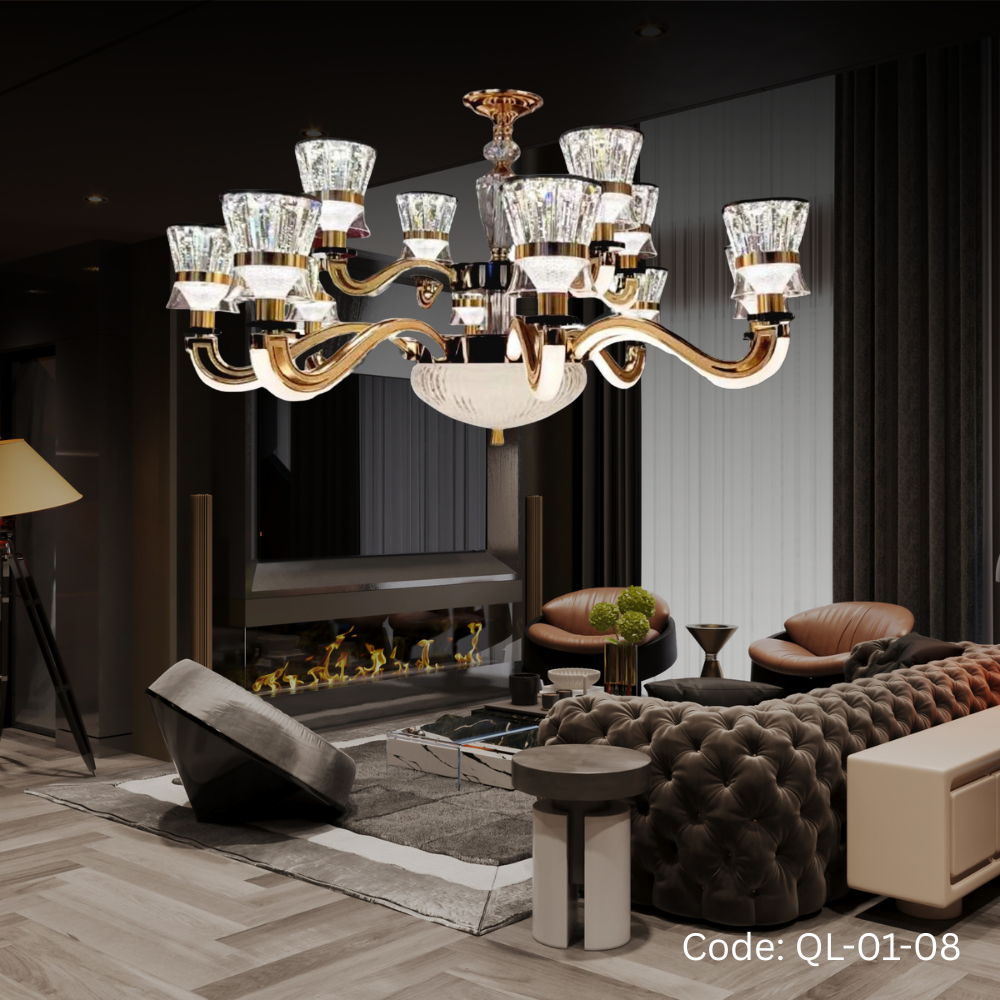 Qulik Modern Nordic Crystal Chandelier Decoration Pendant Hanging two layer 3 color LED Ceiling Light (QL-01-08)