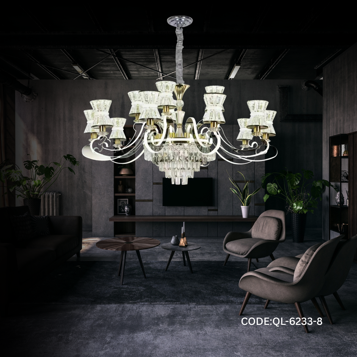 Qulik Modern Nordic Crystal Chandelier Decoration Pendant Hanging Single layer 3 color LED Ceiling Light (QL-6233-8)