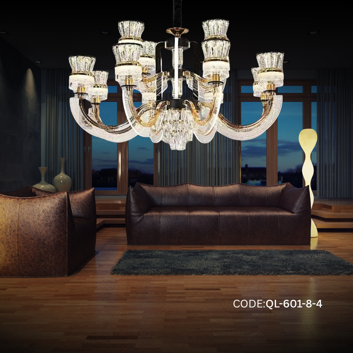 Qulik Modern Nordic Crystal Chandelier Decoration Pendant Hanging two layer 3 color LED Ceiling Light (QL-601-8-4)