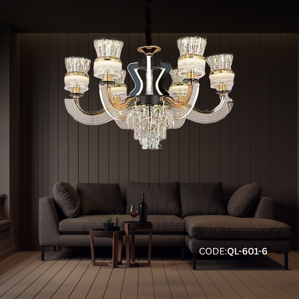 Qulik Modern Nordic Crystal Chandelier Decoration Pendant Hanging Single layer 3 color LED Ceiling Light (QL-601-6)