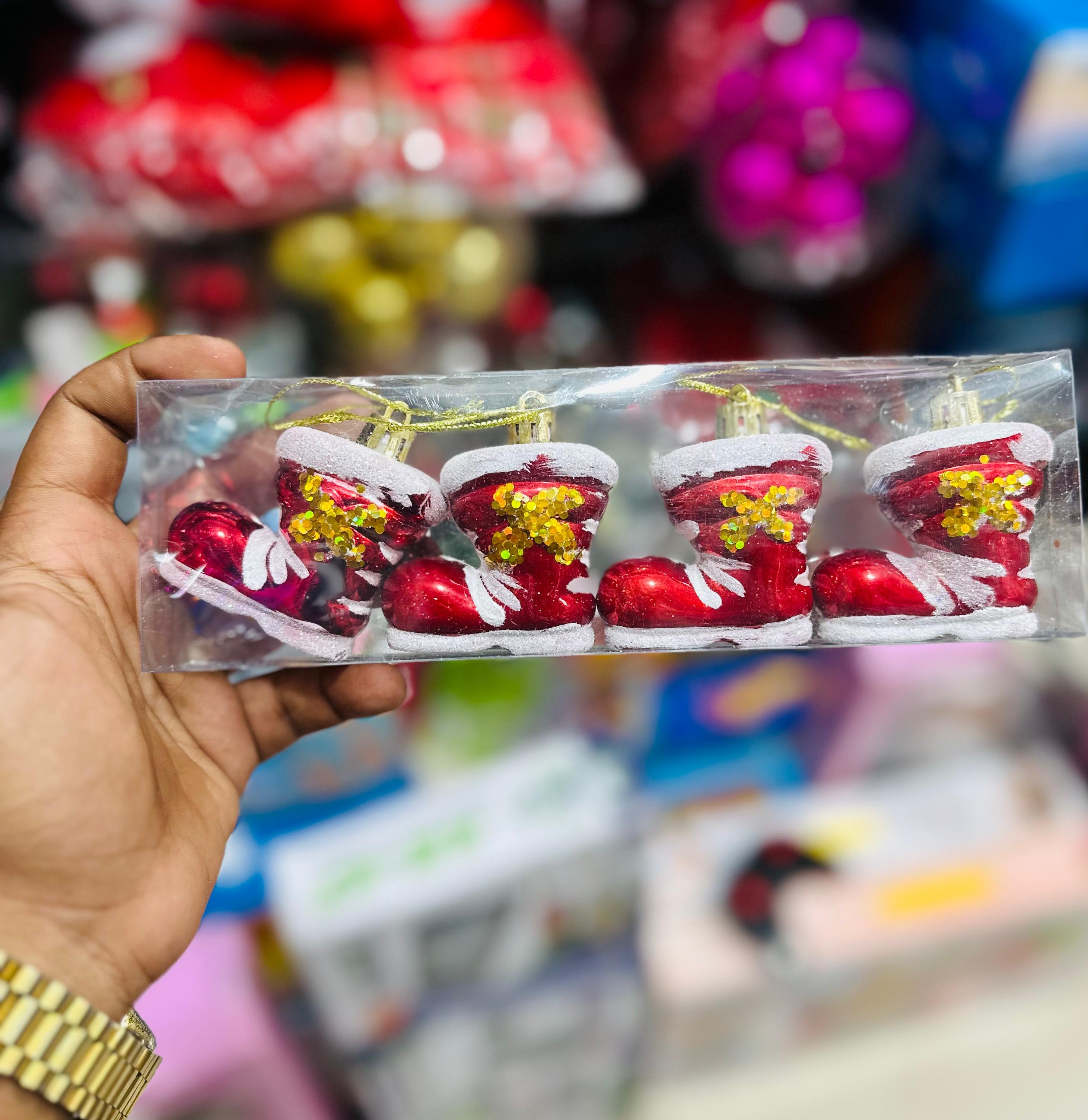 4pcs Red Santa boot Christmas ornaments