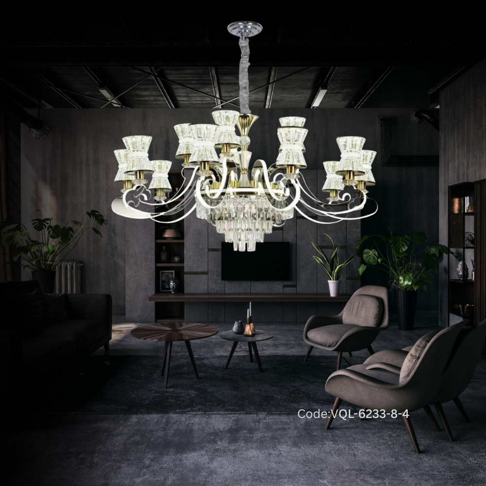 Qulik Modern Nordic Crystal Chandelier Decoratioer 3 colorn Pendant Hanging two lay LED Ceiling Light (QL-6233-8-4)