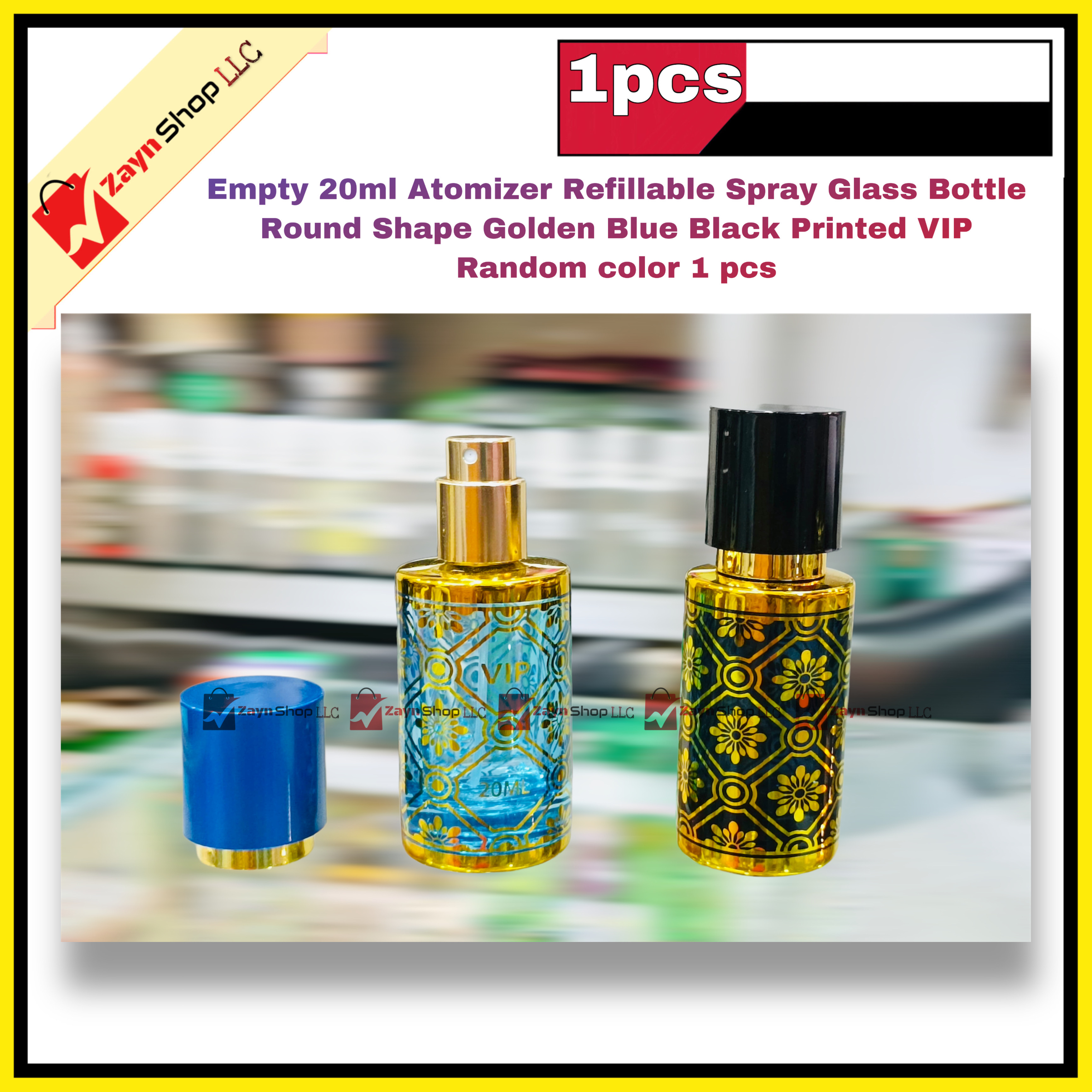 Empty 20ml Perfume Atomizer Refillable Spray Glass Bottle Round Shape Golden Blue Black Printed VIP Random color 1 pcs_img_0