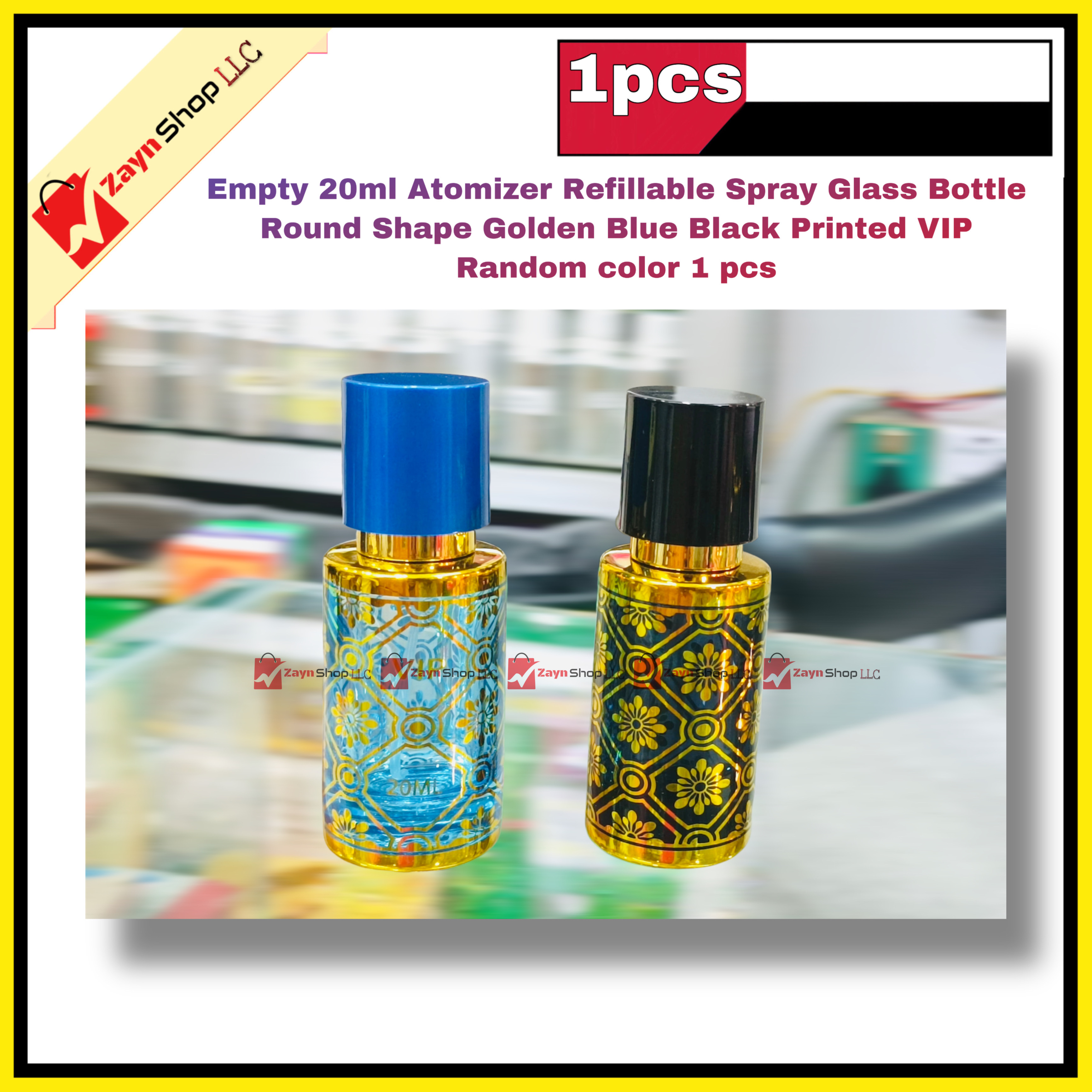Empty 20ml Perfume Atomizer Refillable Spray Glass Bottle Round Shape Golden Blue Black Printed VIP Random color 1 pcs_img_1
