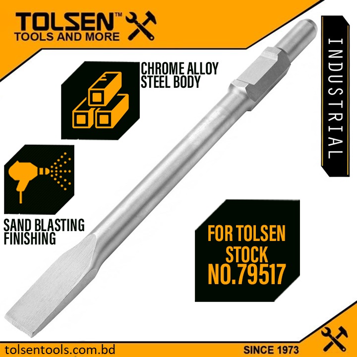 TOLSEN 75455 Hex Flat Chisel (Industrial) | 30 × 410 × 35mm | Chrome Alloy Steel | Sand Blasting Finish | For Heavy Demolition | Model: 75455_img_2