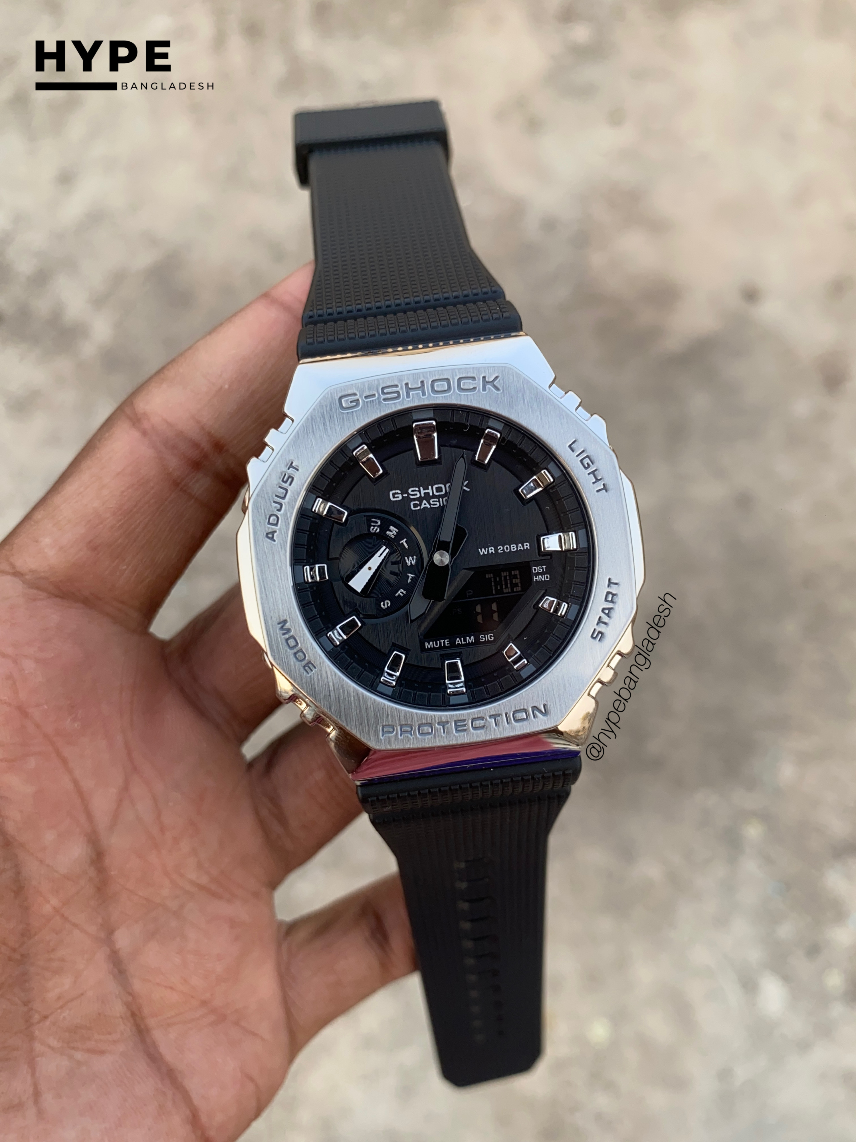 GSHOCK metal model silver case black dial