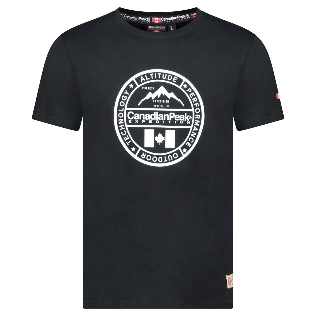T-Shirt Col Rond avec Impressions et Drapeau NOIR