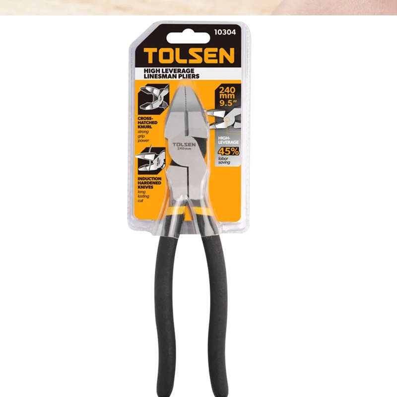 TOLSEN 10304 High Leverage Combination Pliers | 9.5" (240mm) | Dipped Handle | Fine Polished | Model: 10304_img_2