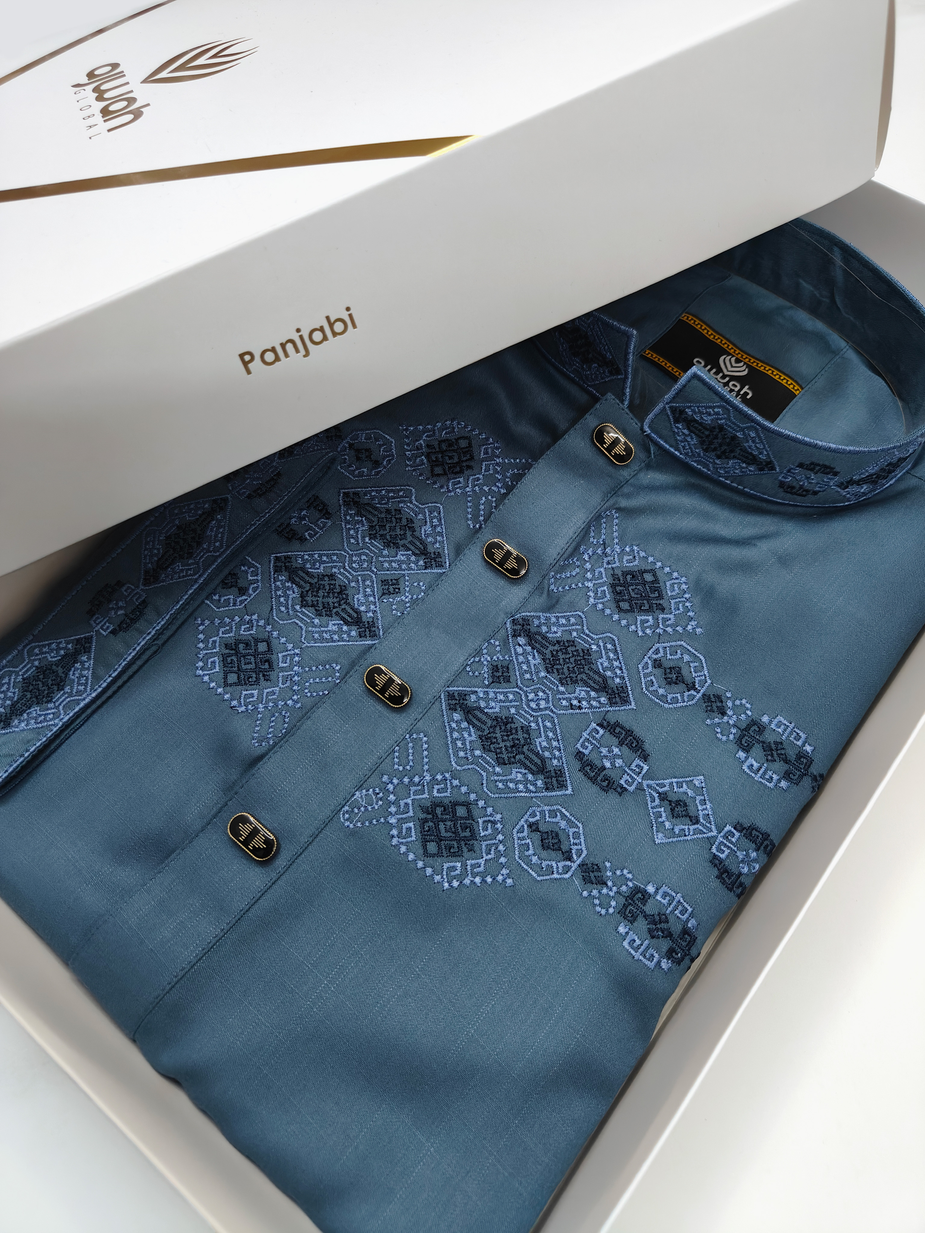 Azure Majesty Premium Embroidery Panjabi_img_0