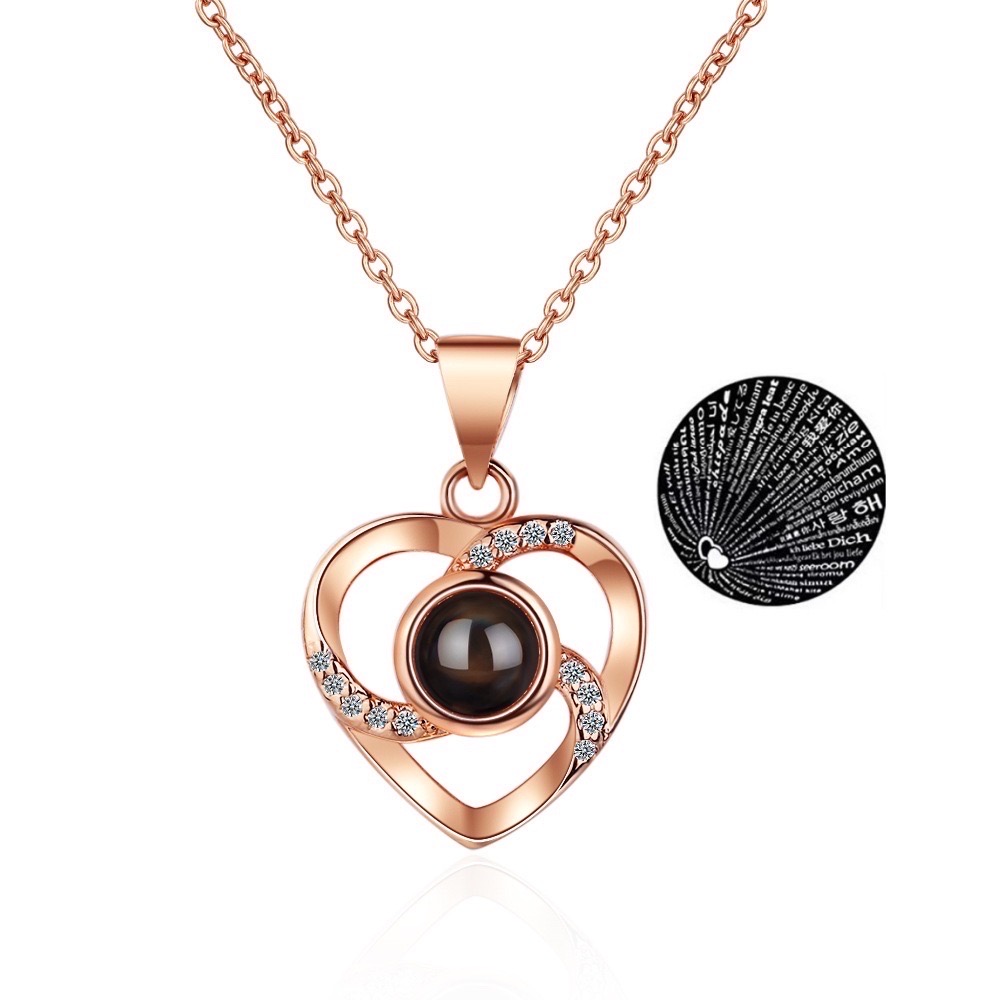 Projection Necklace Set With Rose Gift Box 100 Languages I Love You Heart Pendant Jewelry_img_4