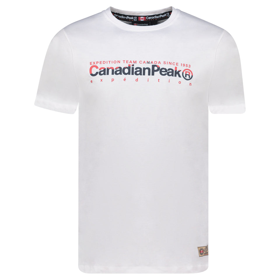 Canadian Peak JOPEAKEAK Homme - T-Shirt Col Rond avec Impressions et Drapeau Blanc