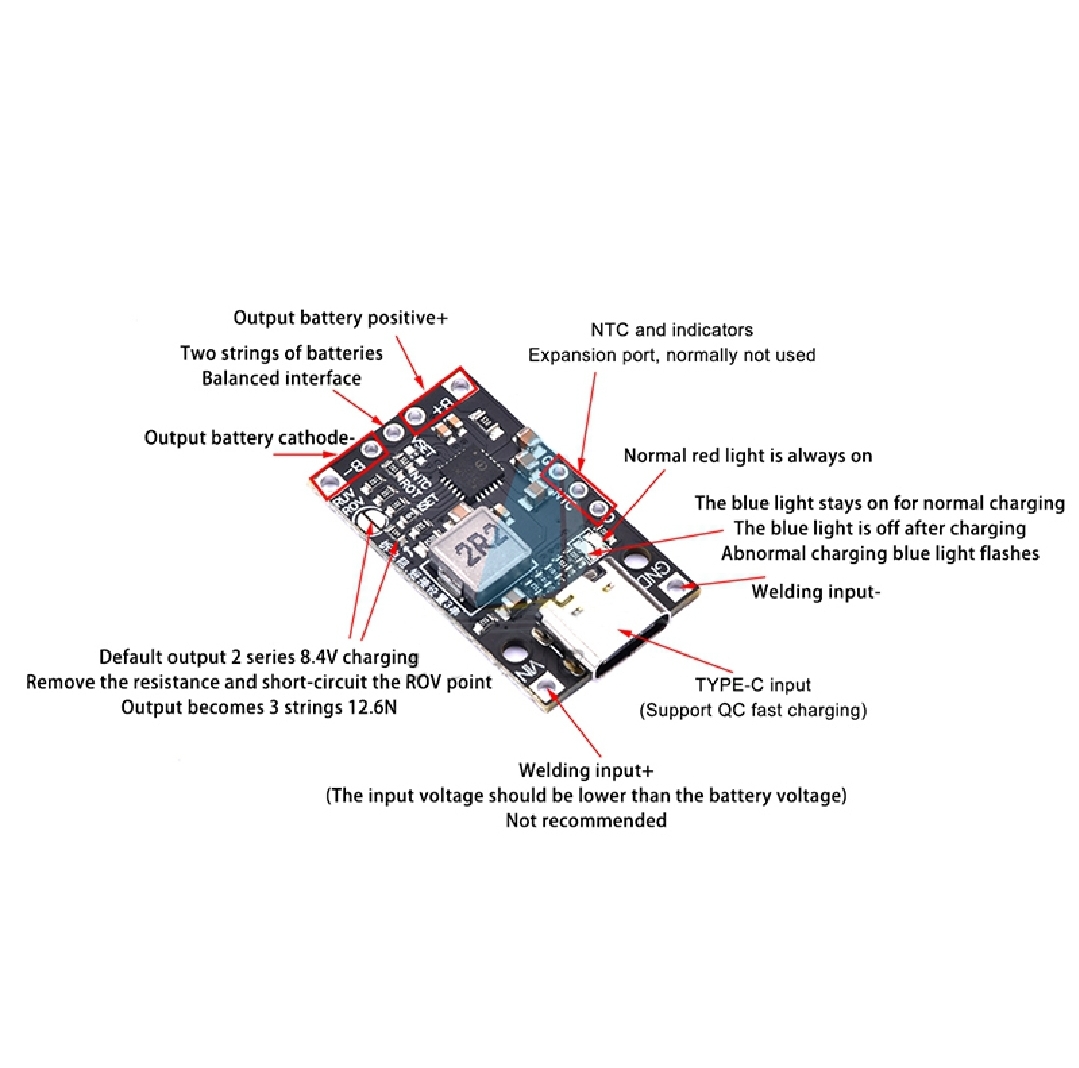 IP2326 Type-C 2S/3S Lithium Battery Charging Boost Module 8.4V/12.6V 1.5A | 15W Fast Charge with Balancing and LED Indicator_img_1