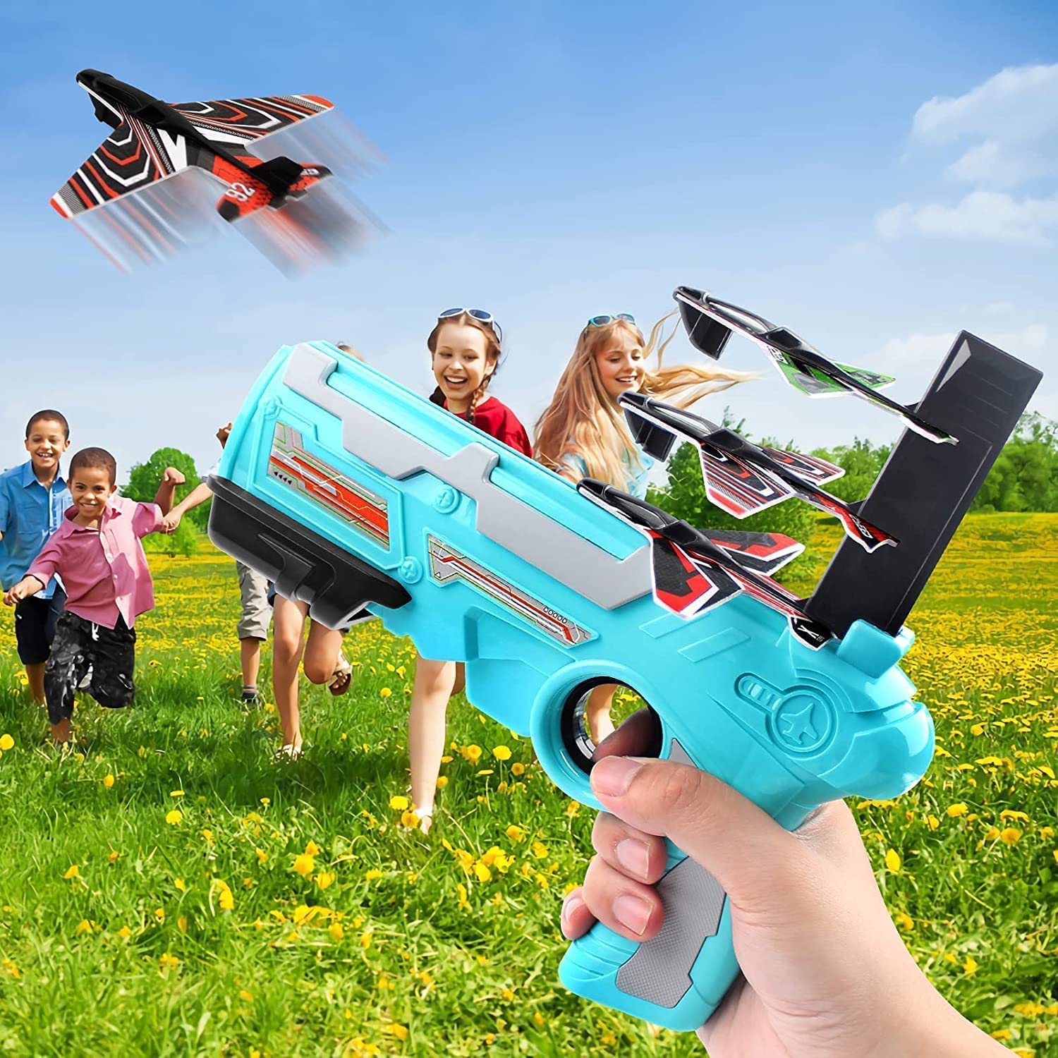Air Battle Gun with 4 Foam Aircrafts for Kids Outdoor Sport Activity_img_1
