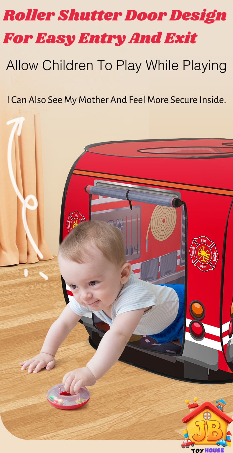 Kids' Cartoon Police & Fire Truck Pop-Up Play Tent - Skylight, Indoor/Outdoor Fun_img_5
