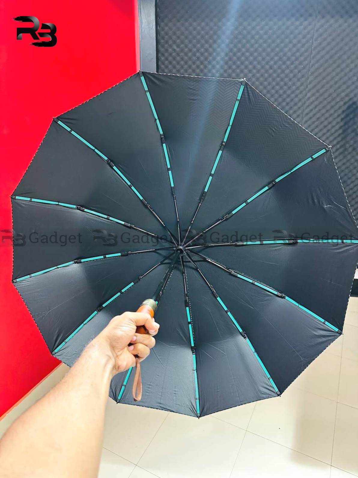 Premium 12-Ribs Automatic Open/Close Wood Handle Umbrella_img_1