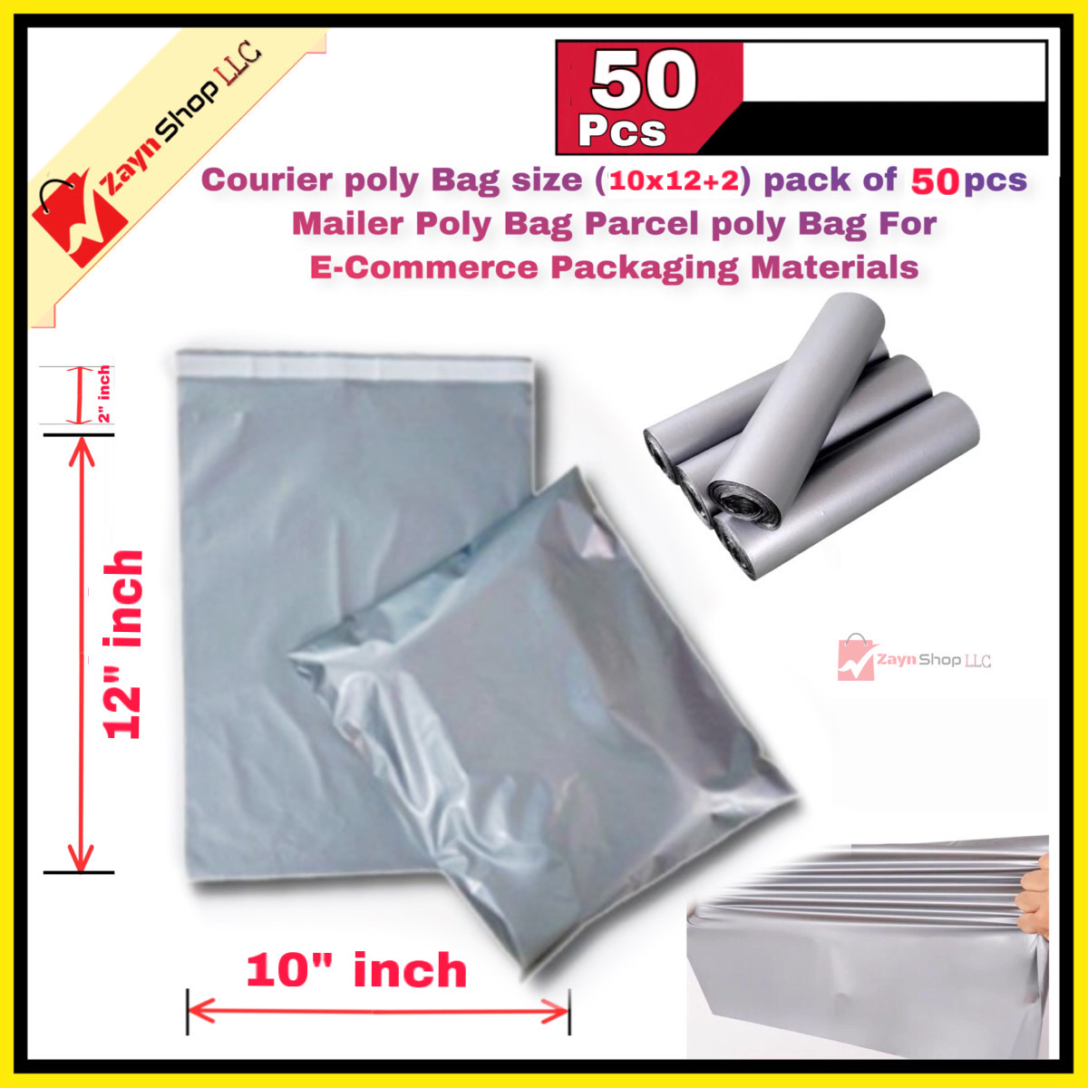 Courier poly Bag size (10x14+2) pack of 50 pcs Mailer Poly Bag Parcel poly Bag For E-Commerce Packaging Materials