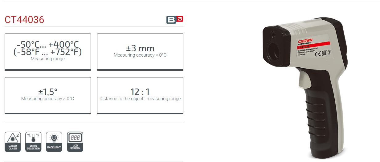 CROWN CT44036 Thermo Detector Infrared Thermometer, -50°c... +400°c; CT44036_img_3