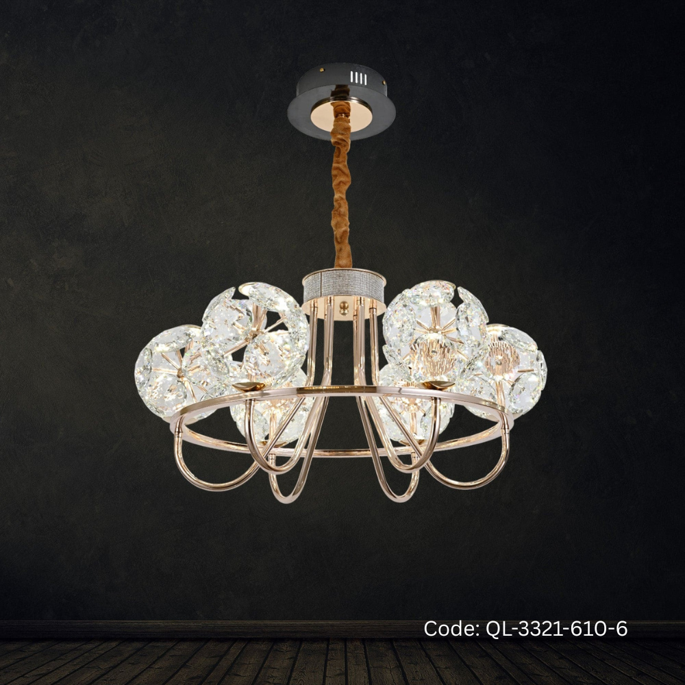 Qulik Modern Crystal Chandelier 6 Circle-shaped Hanging LED Ceiling Light (QL-3321-610-6)