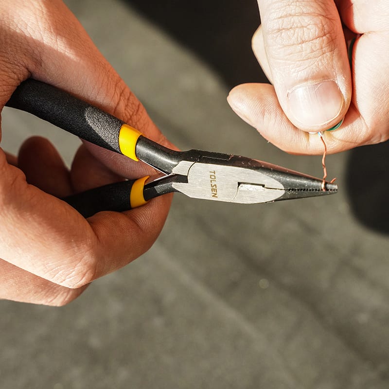 TOLSEN 10031 Mini Long Nose Pliers, 4.5" (115mm), Nickel Plated, Bi-Dipped Handle, Spring-Loaded | Model: 10031_img_3