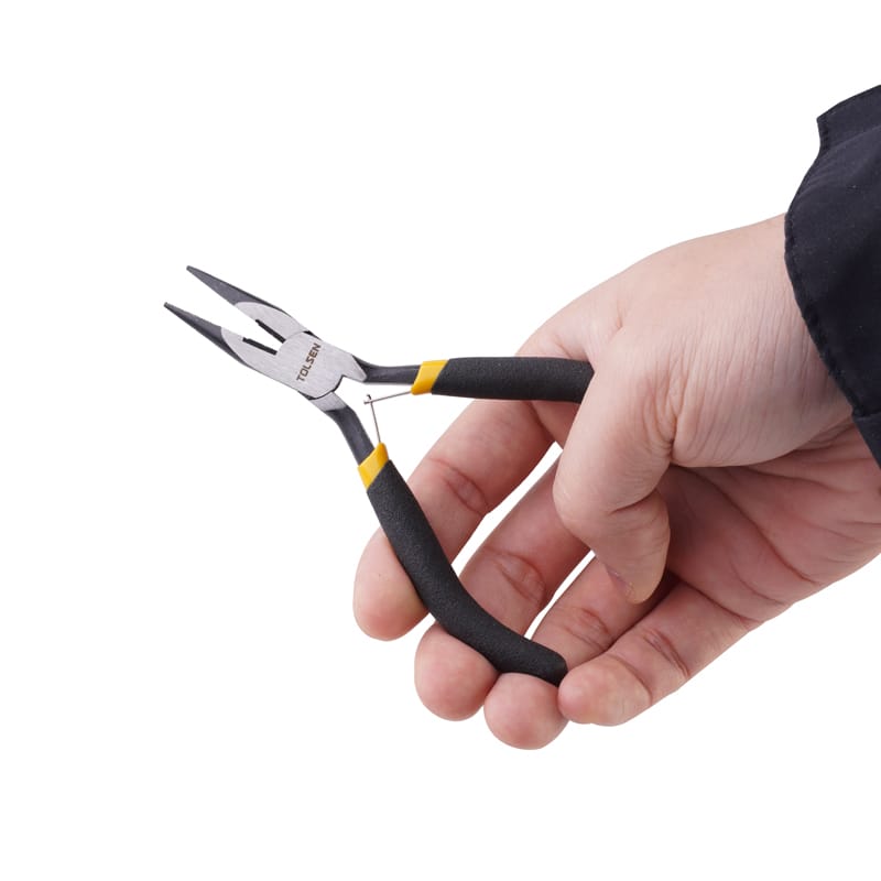 TOLSEN 10031 Mini Long Nose Pliers, 4.5" (115mm), Nickel Plated, Bi-Dipped Handle, Spring-Loaded | Model: 10031_img_5