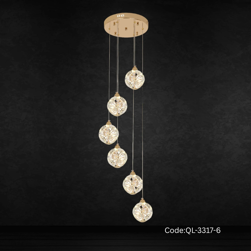 Qulik Modern Crystal Hanging Chandelier 6 Circle-shaped LED Ceiling Light (QL-3317-6)