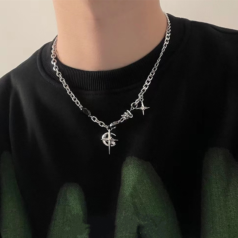 Black gem star European and American hip-hop street unisex necklace - Image 1