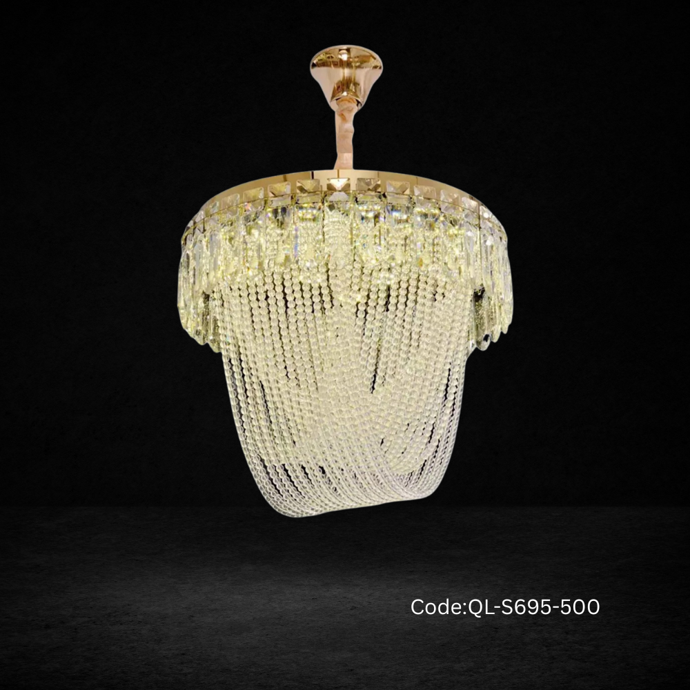 Qulik Modern Crystal Chandelier Decorative Pendant Hanging single layer 3 color LED Ceiling Light (QL-S695-500)