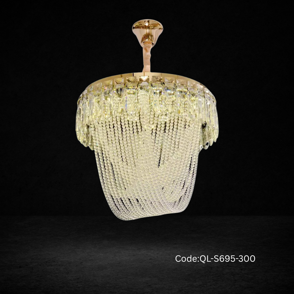 Qulik Modern Crystal Chandelier Decorative Pendant Hanging single layer 3 color LED Ceiling Light (QL-S695-300)