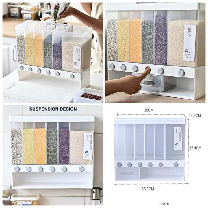6-in-1 Wall Mount Kitchen Spice & Dry Food Dispenser – Rice, Lentil & Cereal Storage Container”