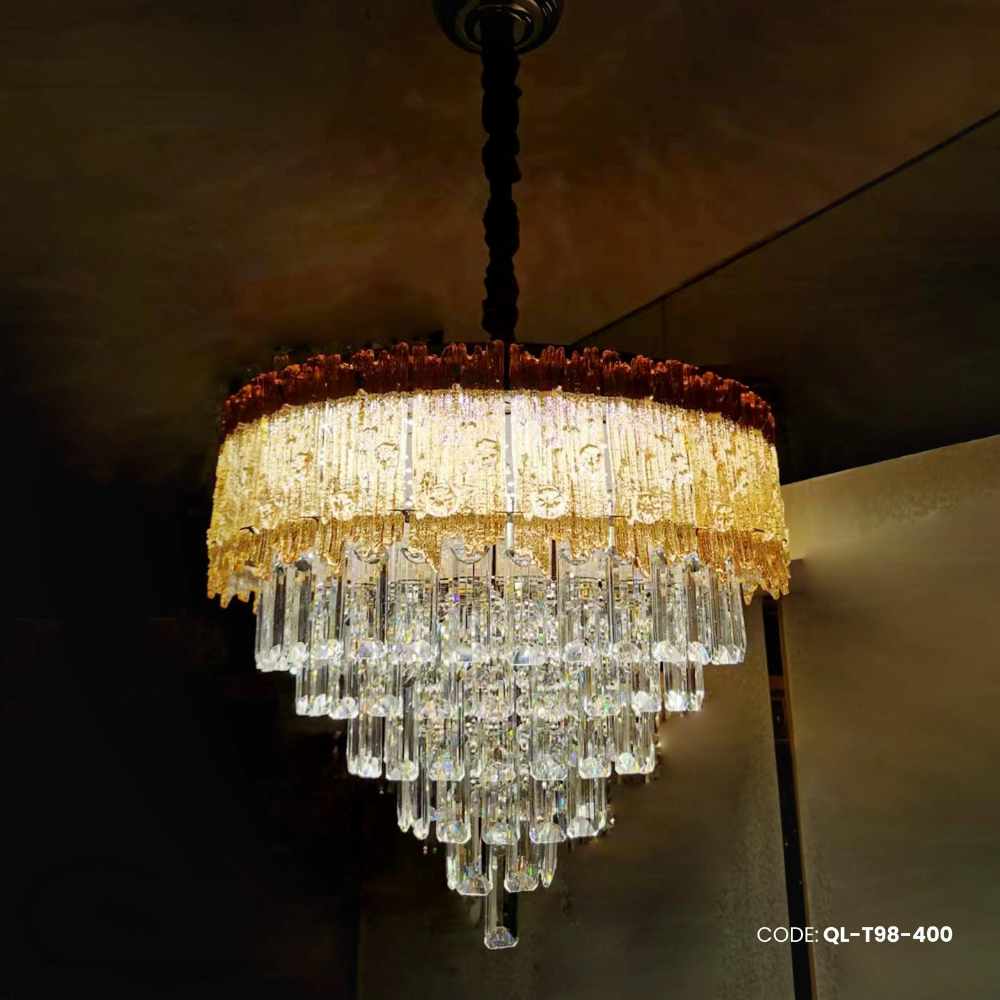 Qulik Modern Crystal Chandelier Decoration Pendant Hanging 6 layer 3 color LED Ceiling Light (QL-T98-400)