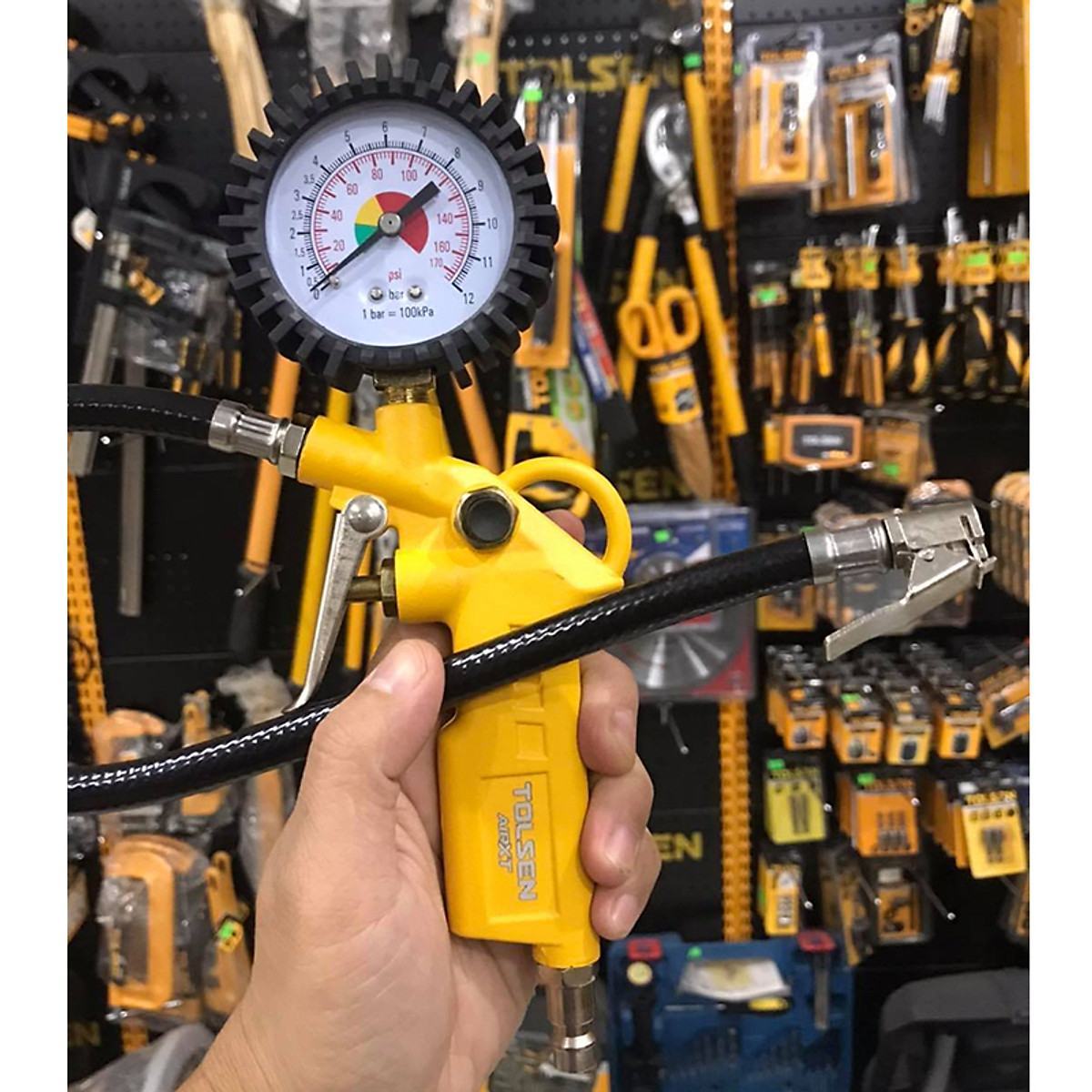 TOLSEN 73193 Air Tire Inflating Gun | Clip-On Connector | 40cm Length | Dual Scale Gauge (0-12 bar / 0-170 psi) | CE Approved | Model: 73193_img_2