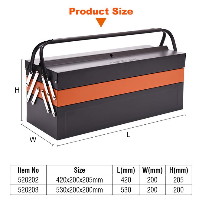 HARDEN 520202 17" Steel Tools Box, Professional 5 Draw  Metal Tools Box (420x200x205mm); 520202