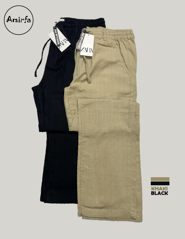 Khaki + Black Combo – Premium Ramie Cotton Trousers .