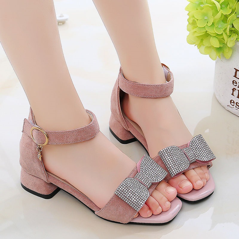 Kids Girls Summer Leather Diamond Bow Princess Flat Heel Sandals (3.5 to 11 years)_img_2