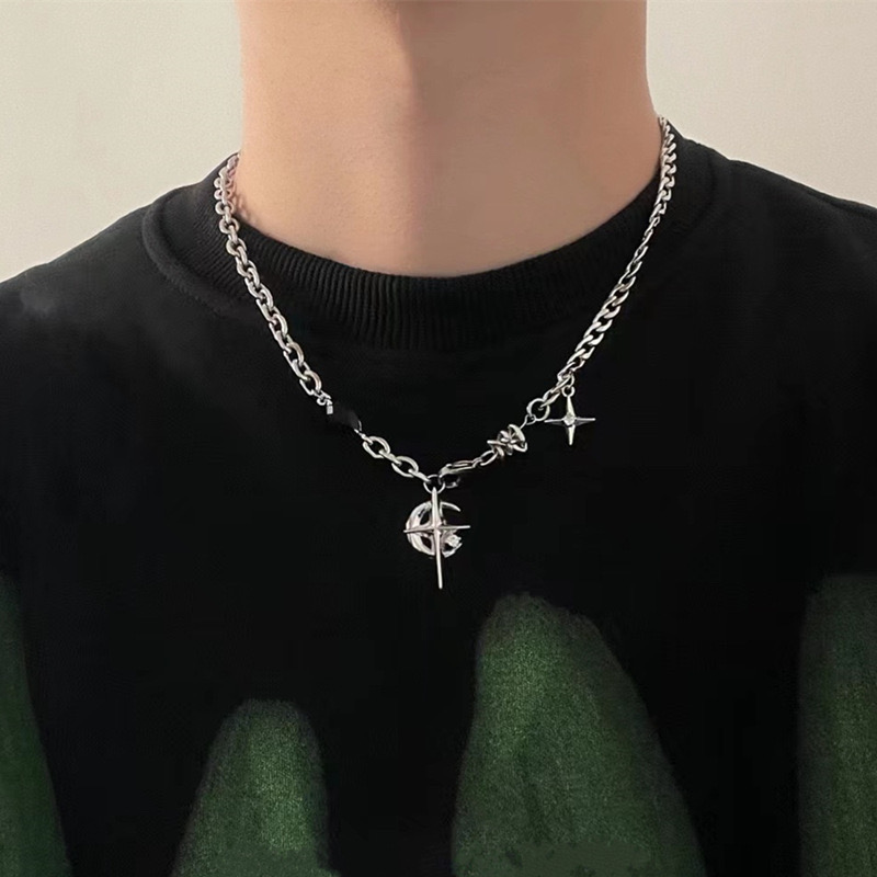 Black gem star European and American hip-hop street unisex necklace - Image 4