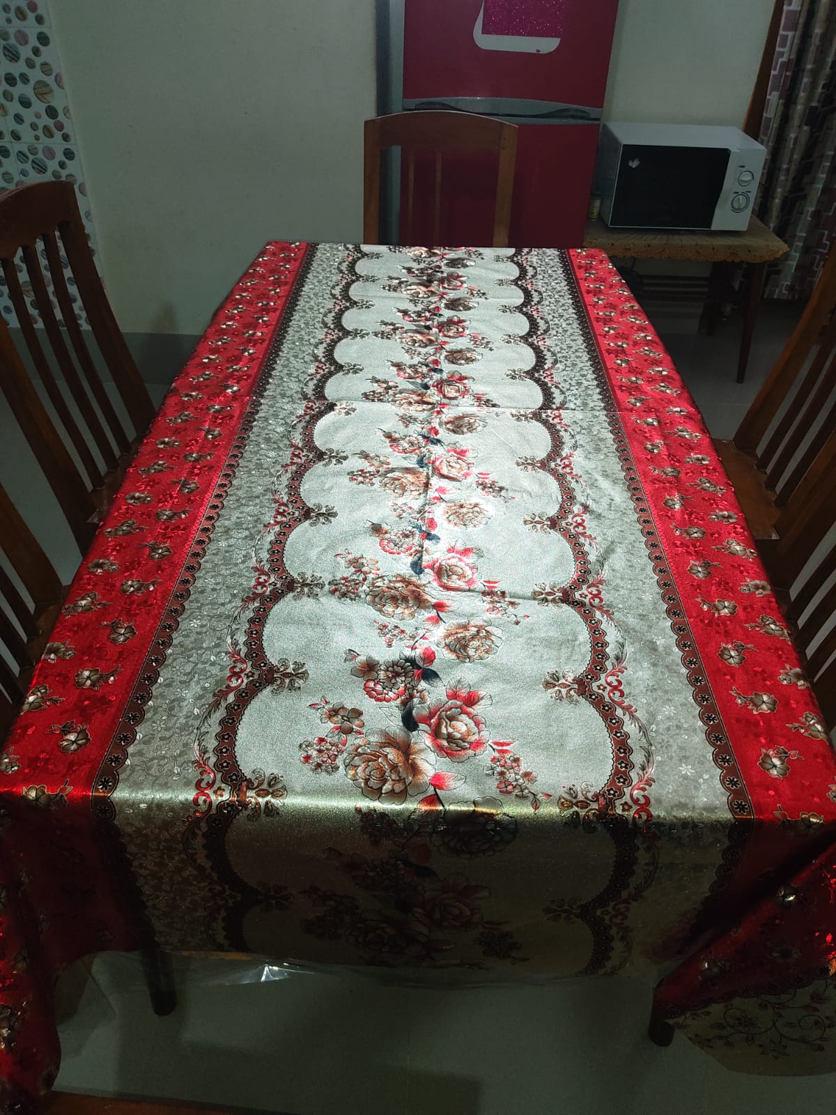 PVC plastic Soft dining Table cloth Mat Table Cover - 84'' by 55'' inches / 7 fit by 4.7 fit ( for 6 chiar table )-5d Red - Image 3