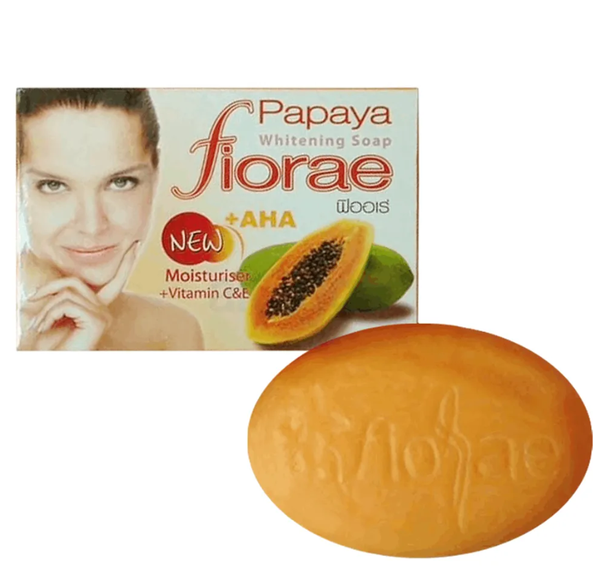 Fiorae Papaya+AHA Moisturising Vitamin C&E Whitening Soap.