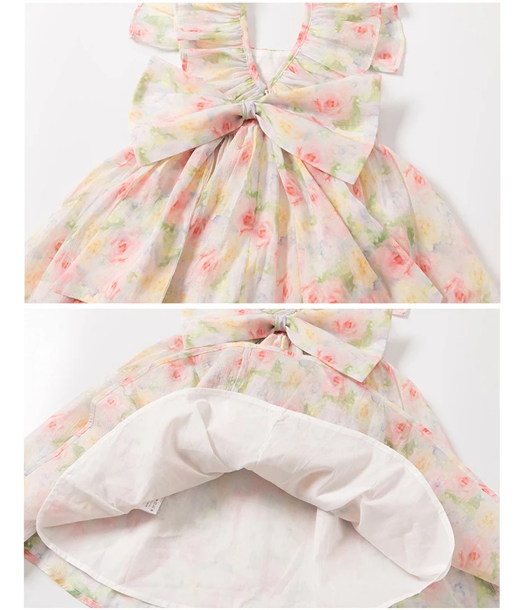 Kids Girls Big Bow Chiffon Floral Princess Dress (2 to 7 years)_img_5