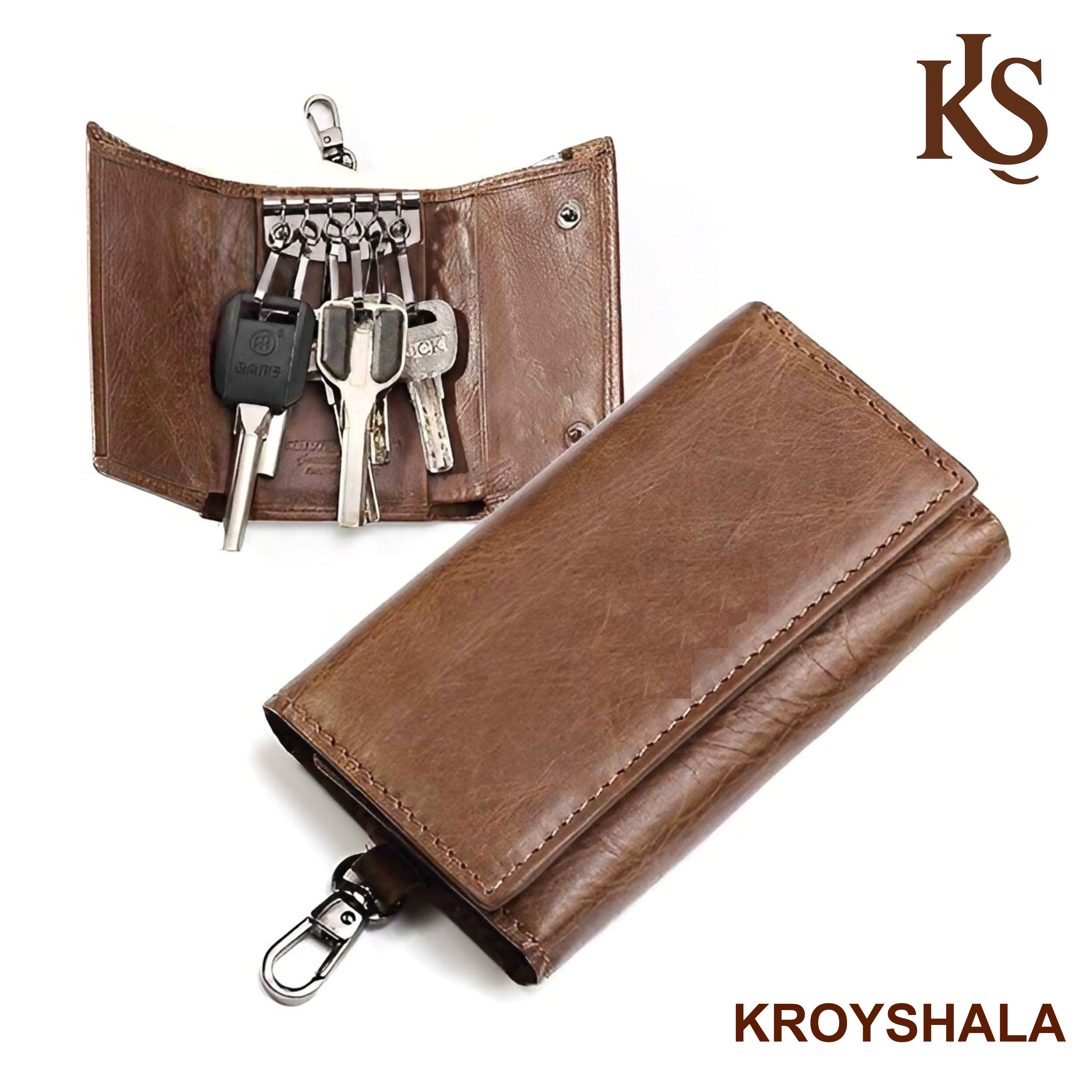 KROYSHALA Black & Chocolate Key Ring Holder Folding Key Ring For Bikers , Key Ring For Lockers Wallet For Men_img_0