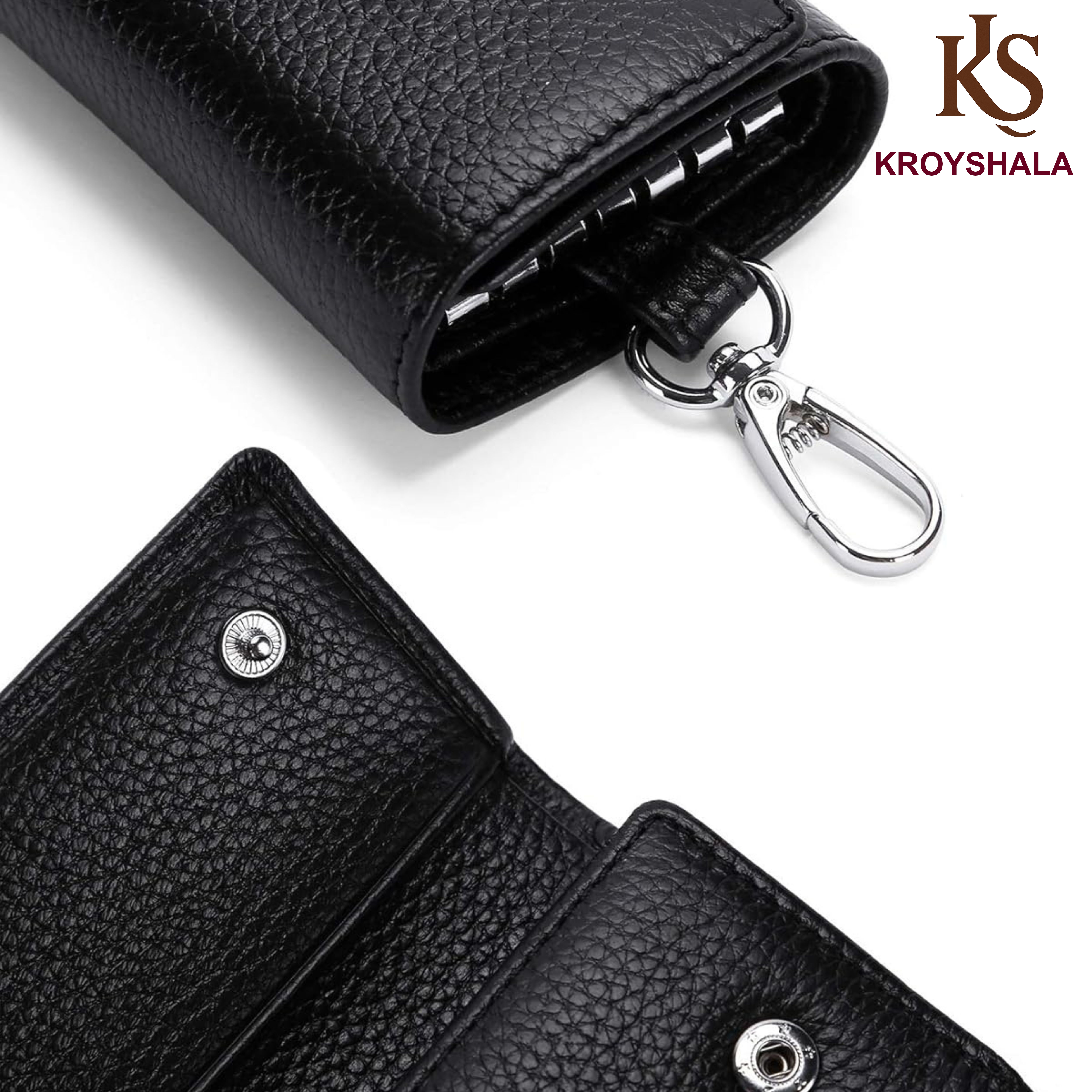 KROYSHALA Black & Chocolate Key Ring Holder Folding Key Ring For Bikers , Key Ring For Lockers Wallet For Men_img_3