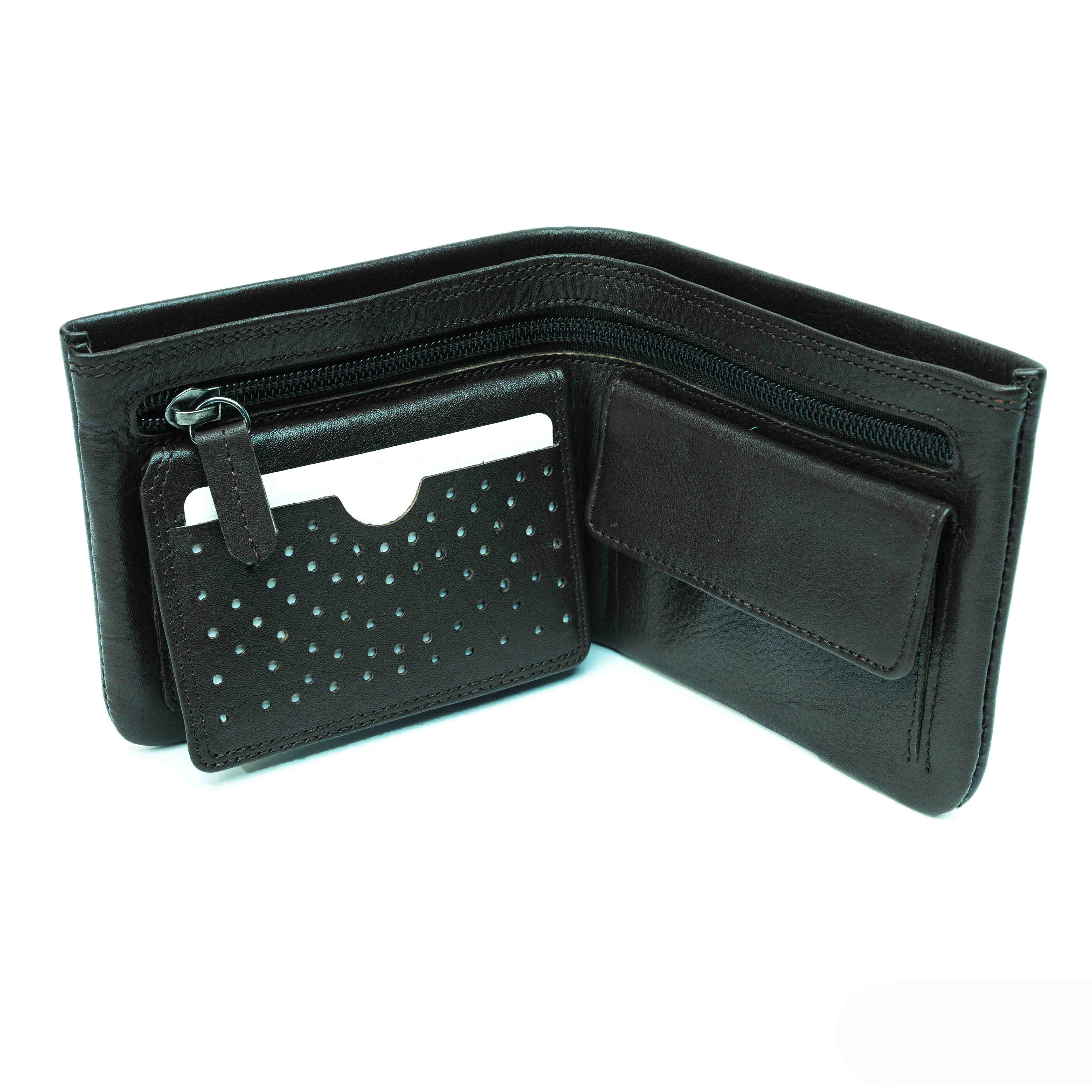 Men’s Wallet – Brown & Black Leather Bifold by Kroyshala – Slim & Elegant