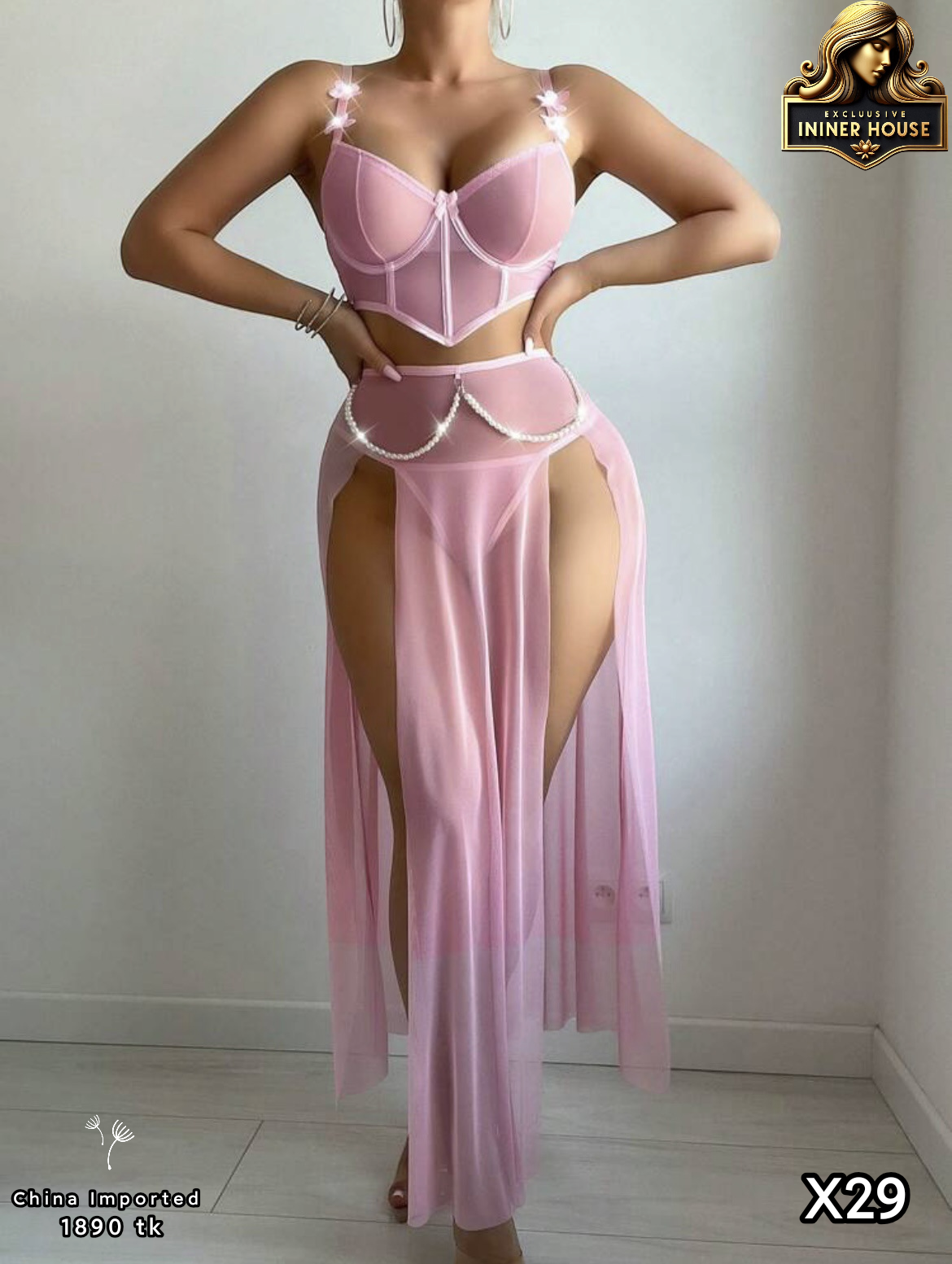 Sexy Red & Pink Two-Piece Sheer Skirt Lingerie Set with Crystal Chain Waist Detail – Elegant Women’s Nightwear & Party Wear Outfit_img_5